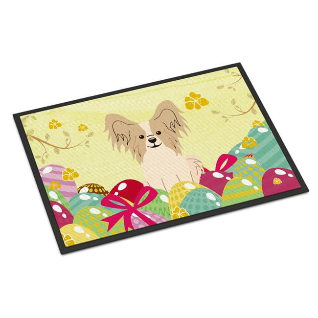18 x 27 in. Easter Eggs Papillon Sable White Indoor or Outdoor Mat