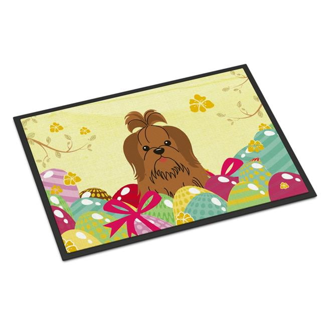 18 x 27 in. Easter Eggs Shih Tzu Silver Chocolate Indoor or Outdoor Mat