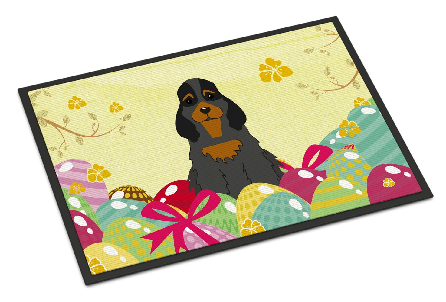 BB6093MAT 18 x 27 in. Easter Eggs Cocker Spaniel Black Tan Indoor or Outdoor Mat