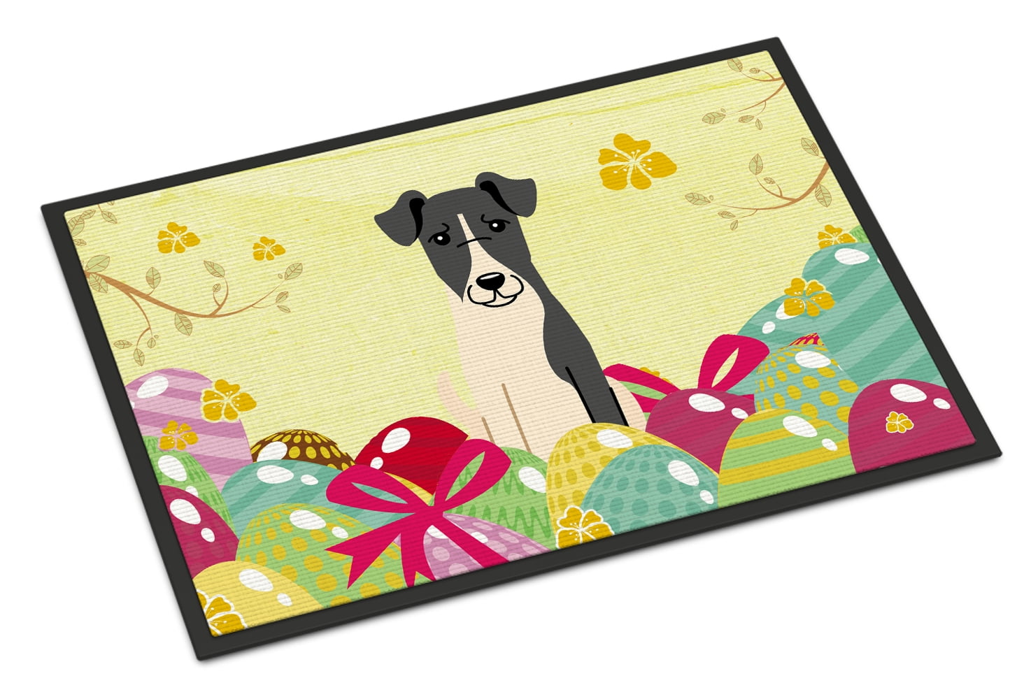 BB6098MAT 18 x 27 in. Easter Eggs Smooth Fox Terrier Indoor or Outdoor Mat