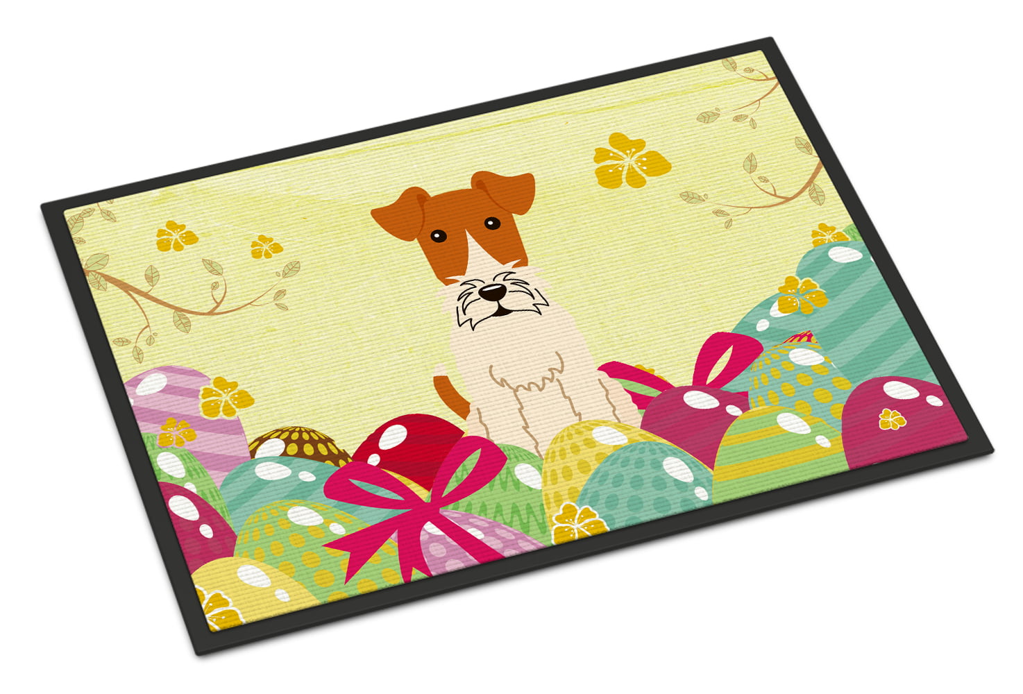 BB6101MAT 18 x 27 in. Easter Eggs Wire Fox Terrier Indoor or Outdoor Mat