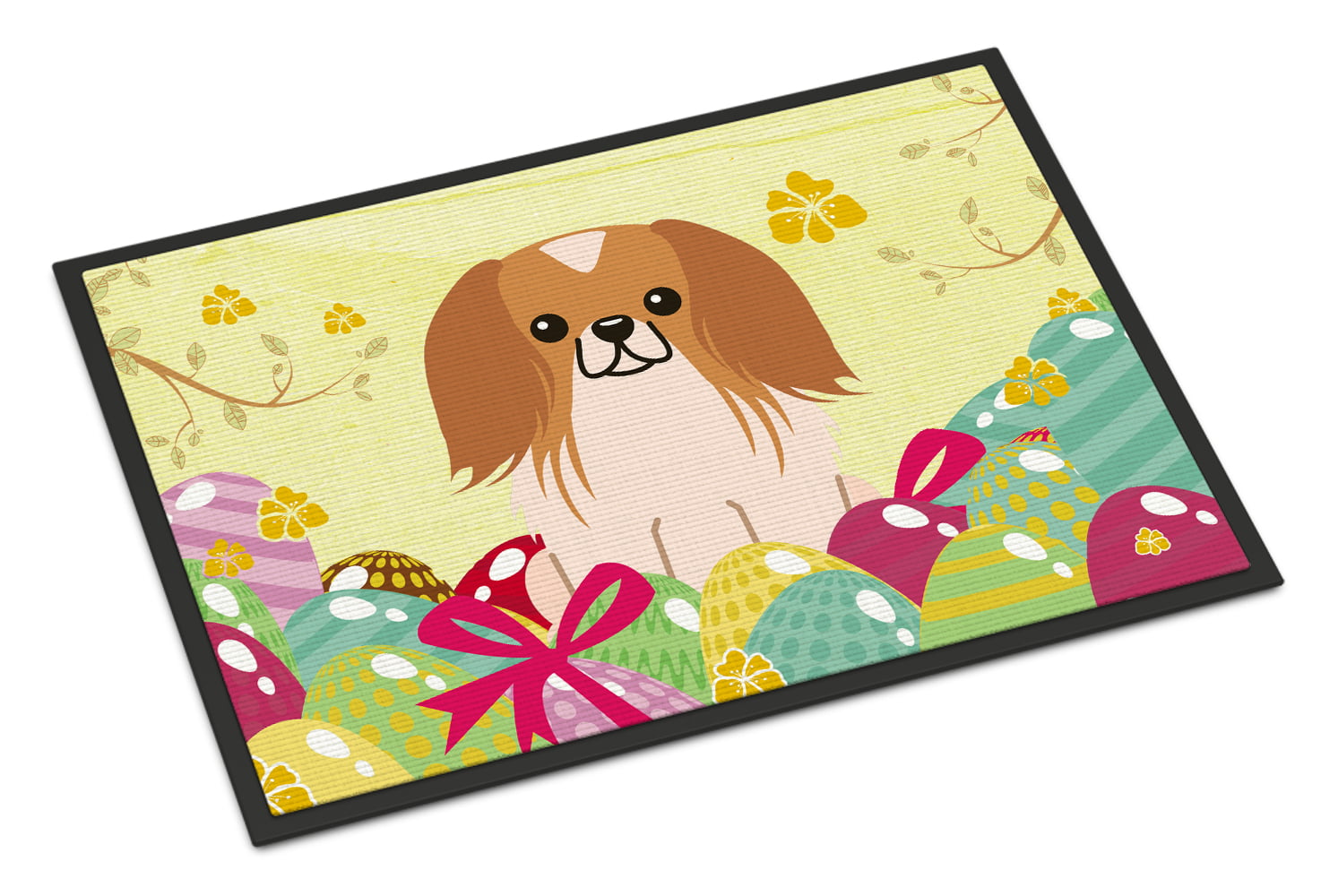 18 x 27 in. Easter Eggs Pekingnese Red White Indoor or Outdoor Mat