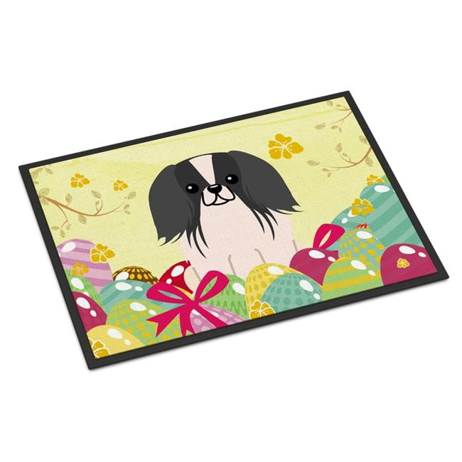 18 x 27 in. Easter Eggs Pekingnese Black White Indoor or Outdoor Mat