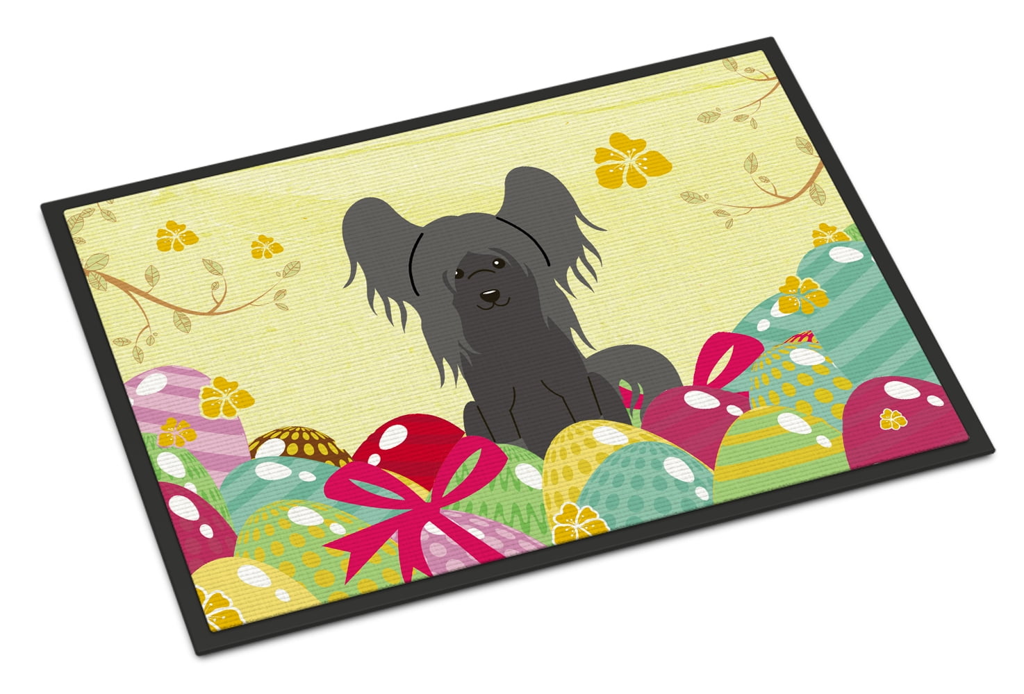 18 x 27 in. Easter Eggs Chinese Crested Black Indoor or Outdoor Mat