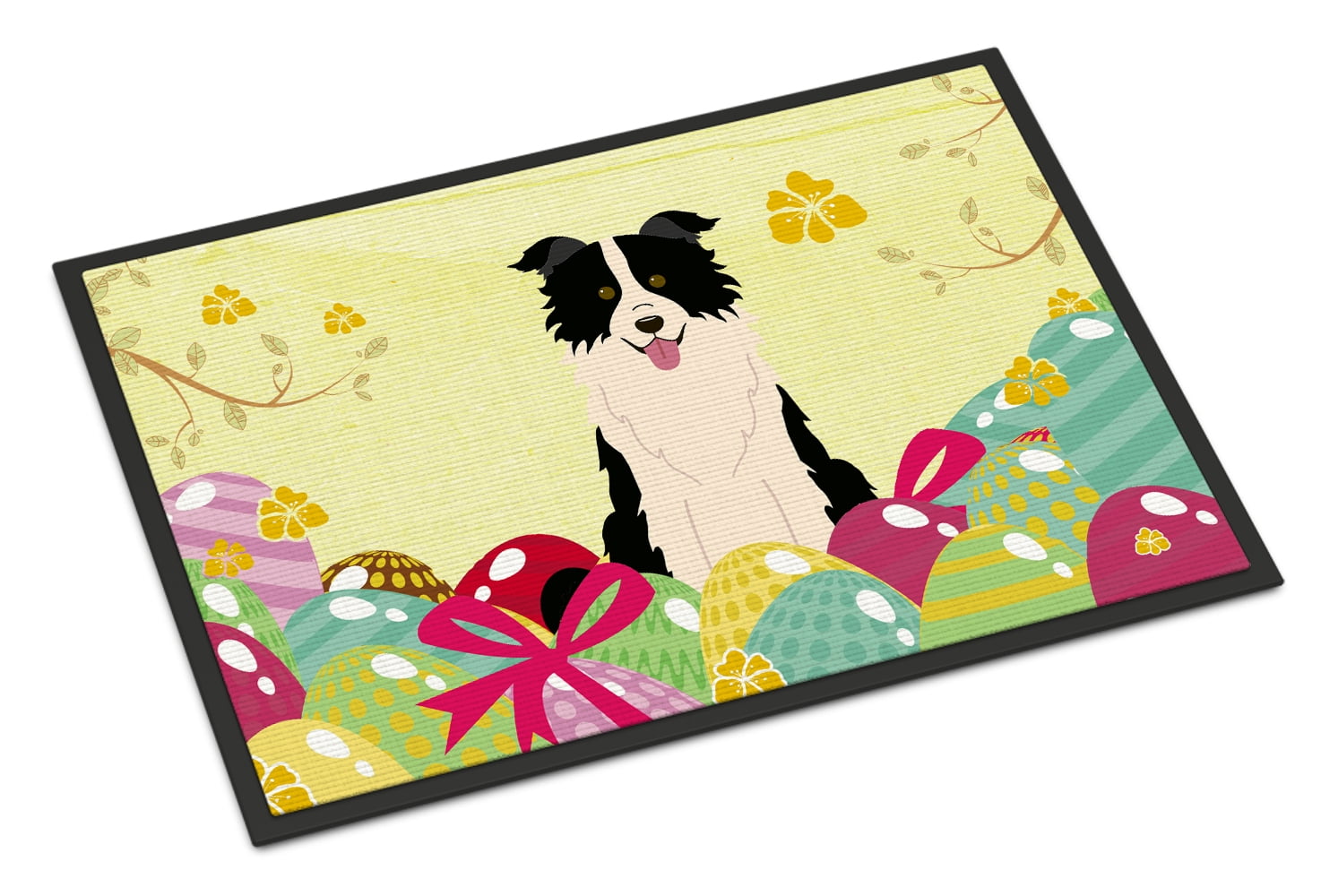18 x 27 in. Easter Eggs Border Collie Black White Indoor or Outdoor Mat