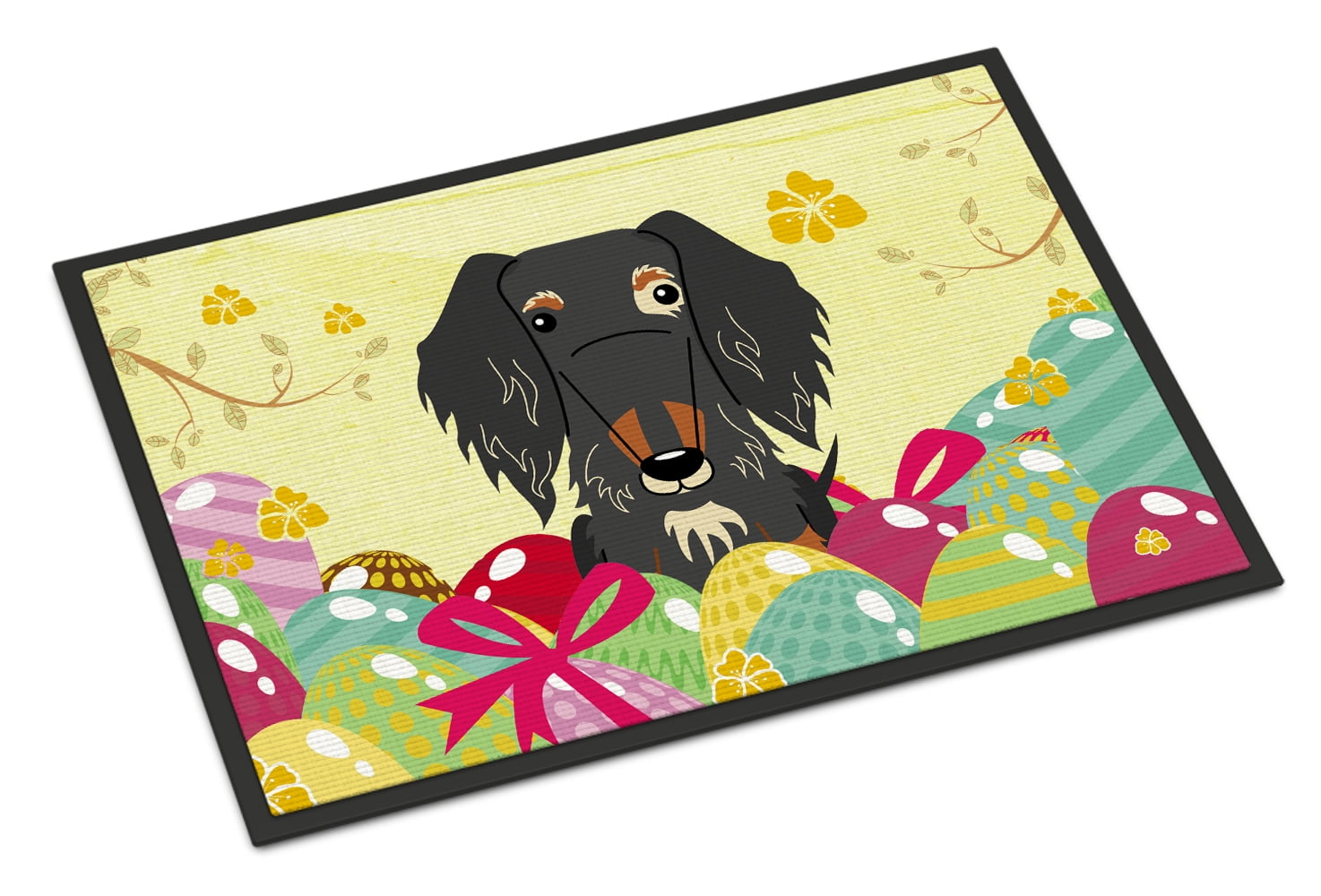 BB6128MAT 18 x 27 in. Easter Eggs Wire Haired Dachshund Dapple Indoor or Outdoor Mat