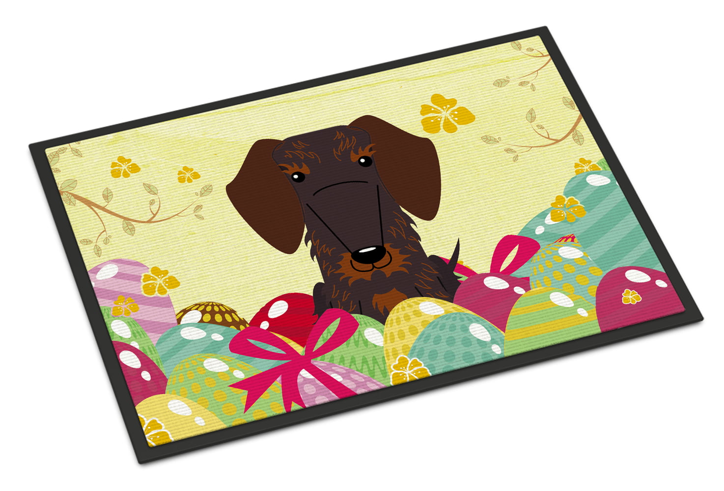 BB6129MAT 18 x 27 in. Easter Eggs Wire Haired Dachshund Chocolate Indoor or Outdoor Mat