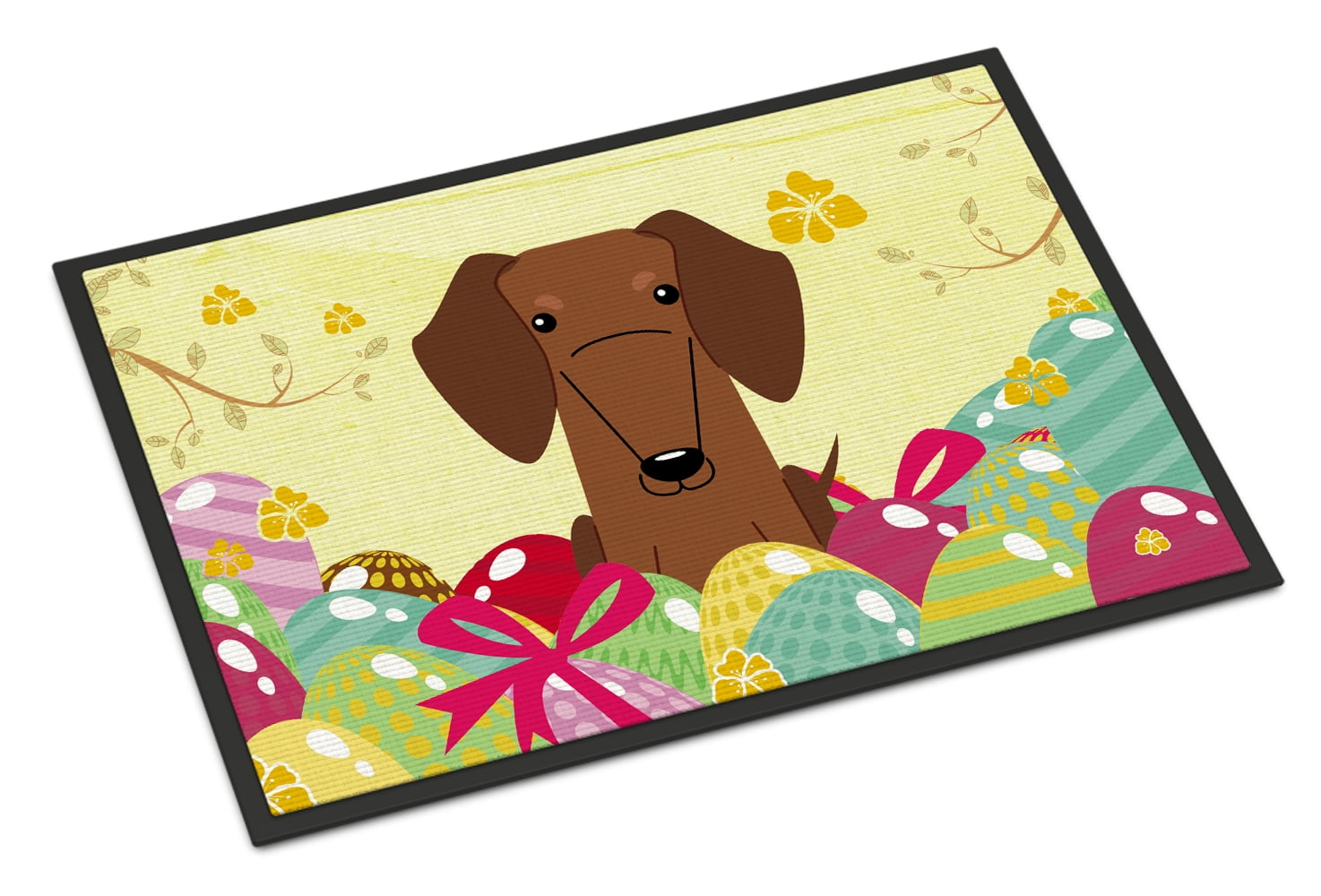 18 x 27 in. Easter Eggs Dachshund Red & Brown Indoor or Outdoor Mat
