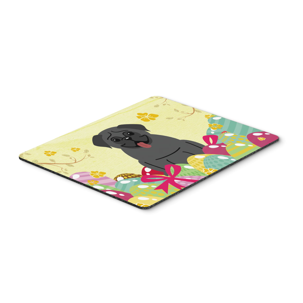 Easter Eggs Pug Black Mouse Pad, Hot Pad or Trivet