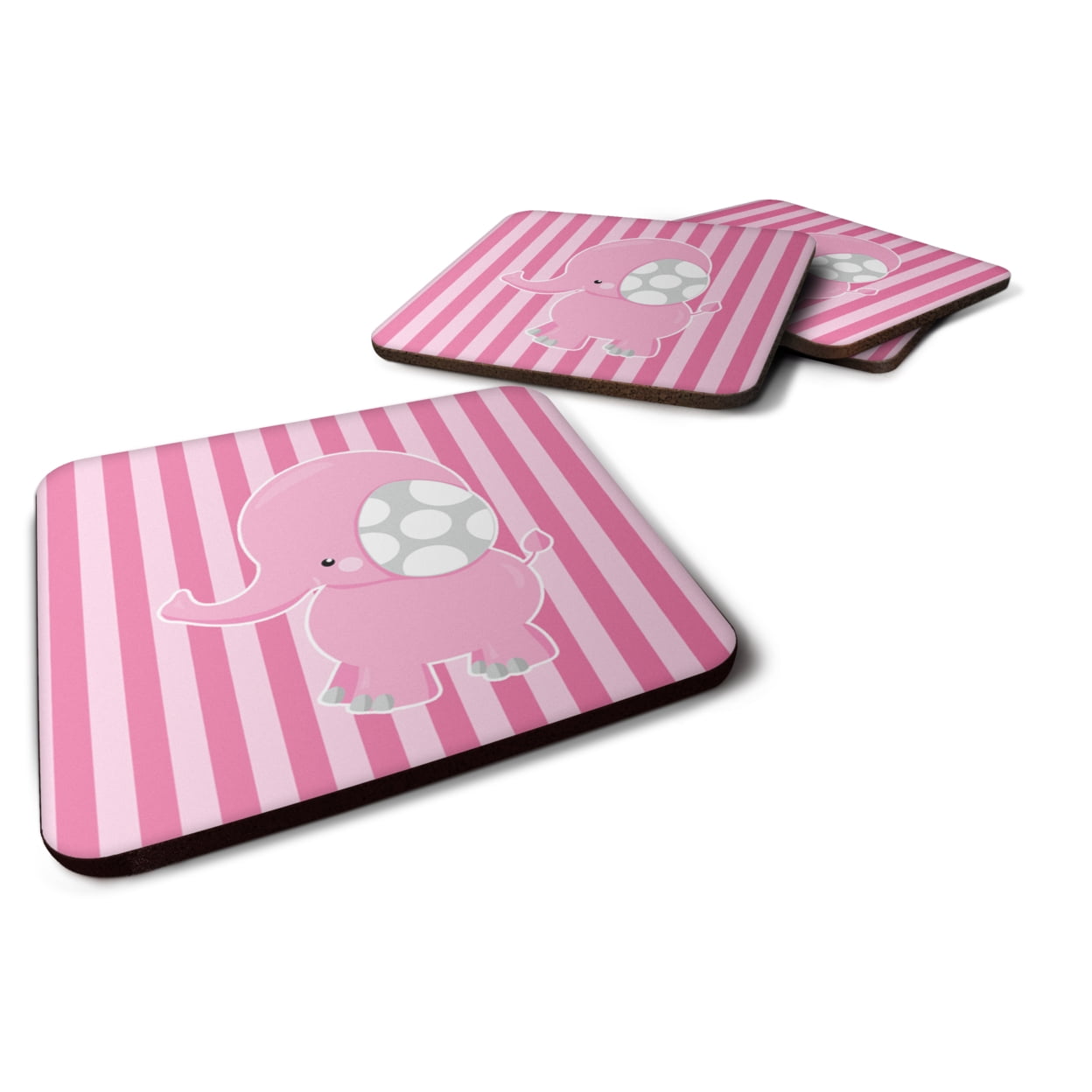Elephant on Pink Stripes Foam Coasters - Set of 4