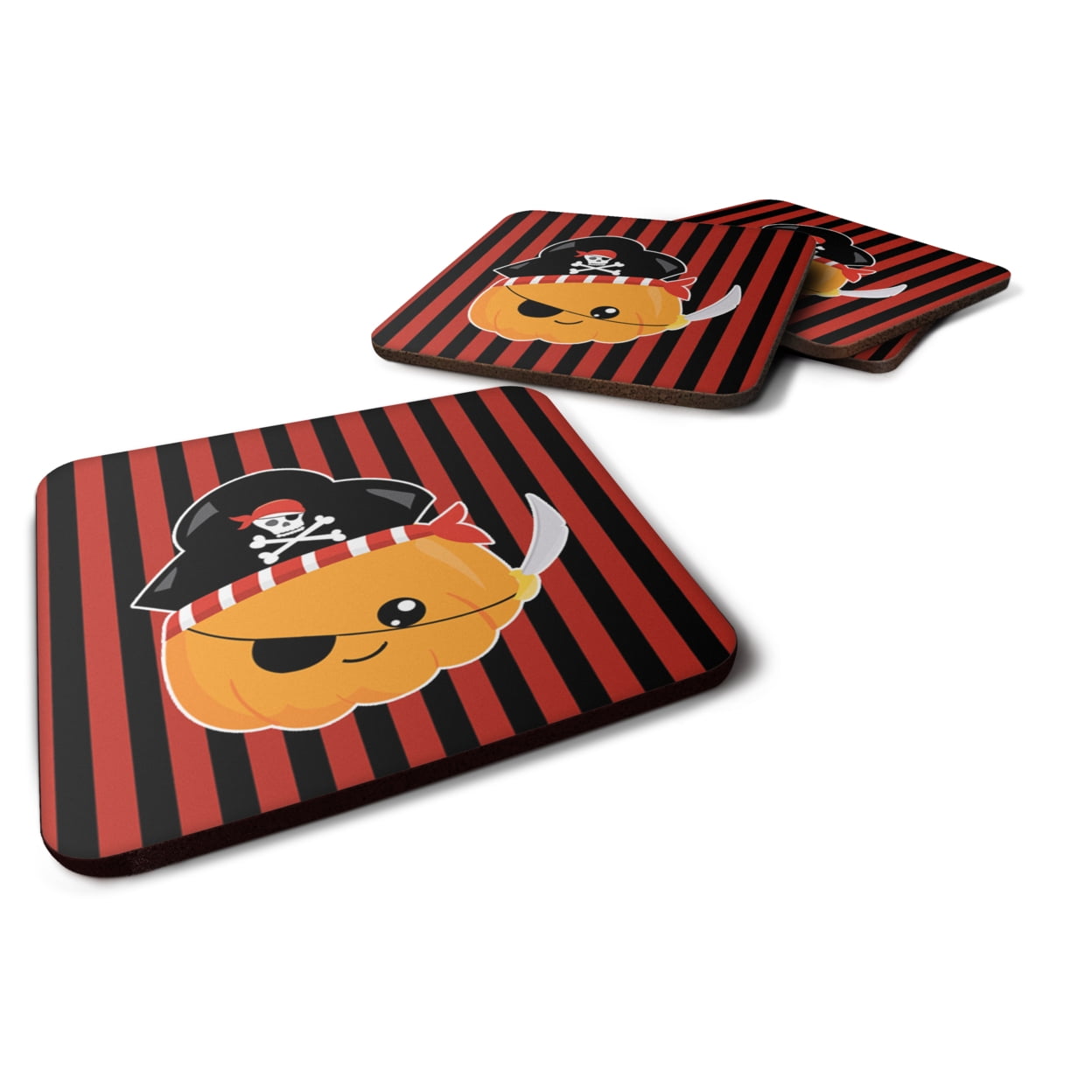 Halloween Pumpkin Pirate Foam Coasters - Set of 4
