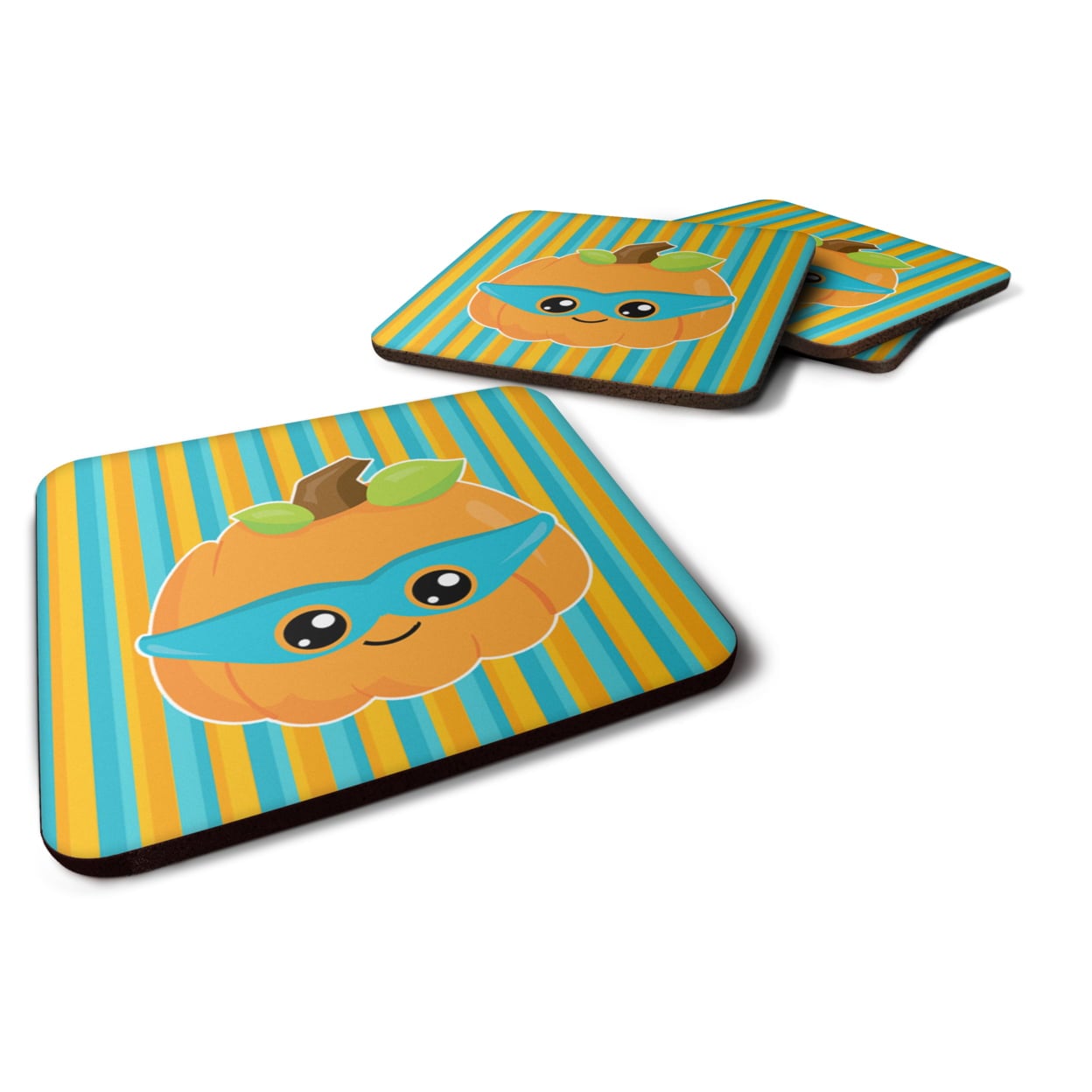 BB6965FC Halloween Pumpkin Superhero Foam Coasters - Set of 4