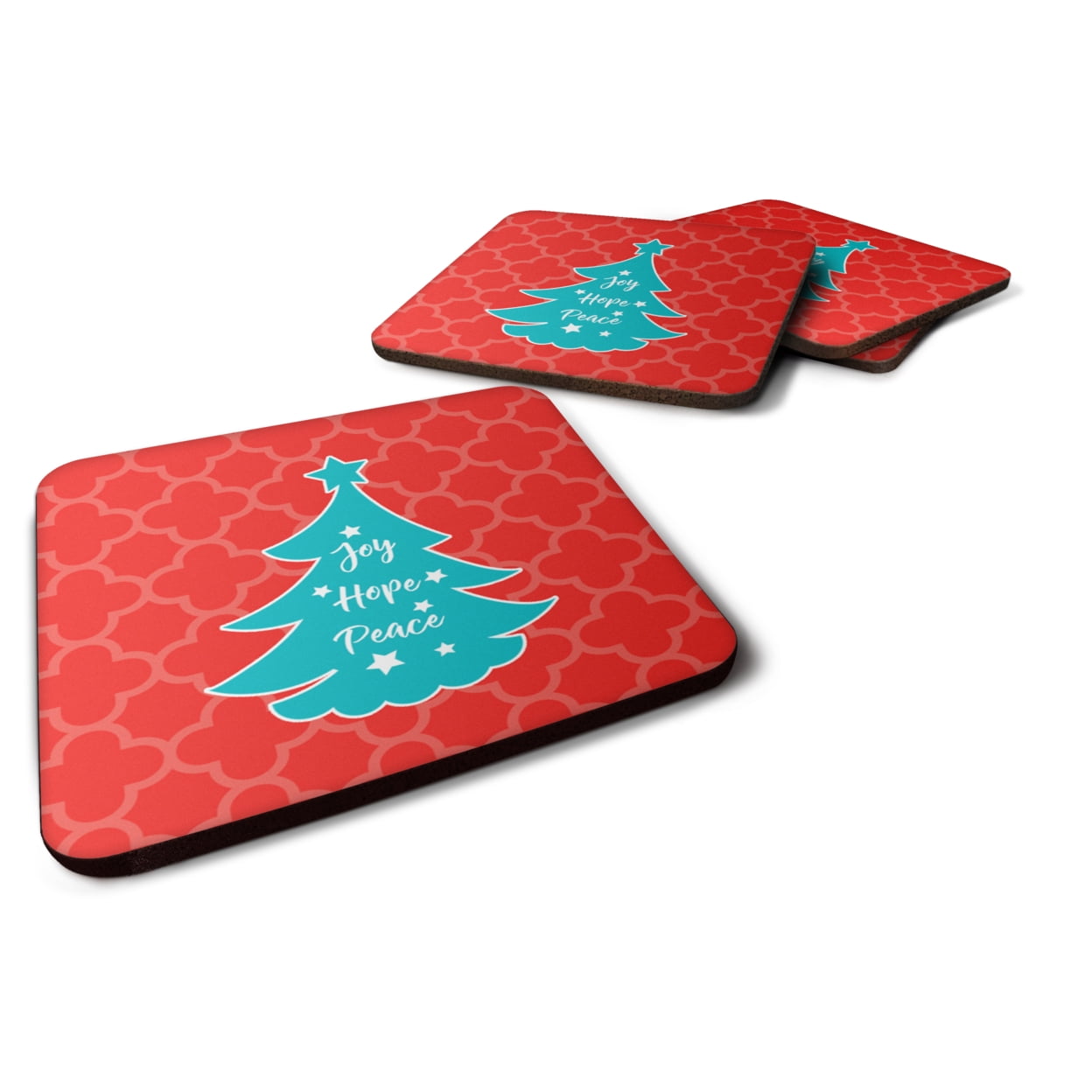 Christmas Tree Red Teal Foam Coasters - Set of 4