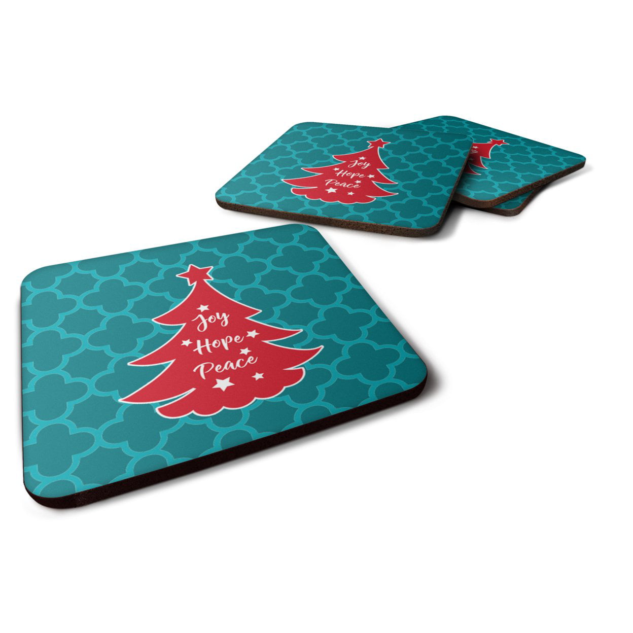 Christmas Tree Teal Red Foam Coasters - Set of 4
