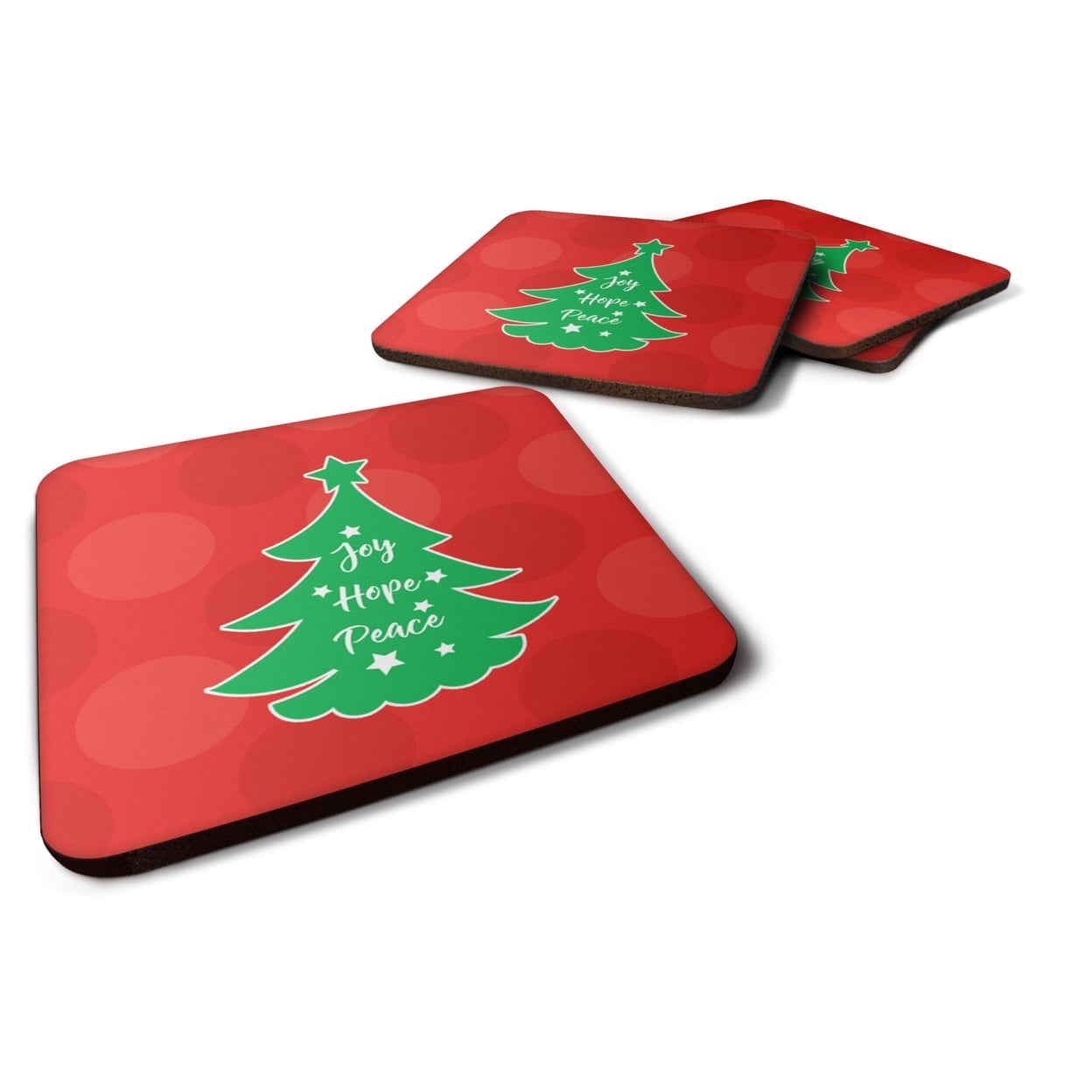 Christmas Tree Red Green Foam Coasters - Set of 4