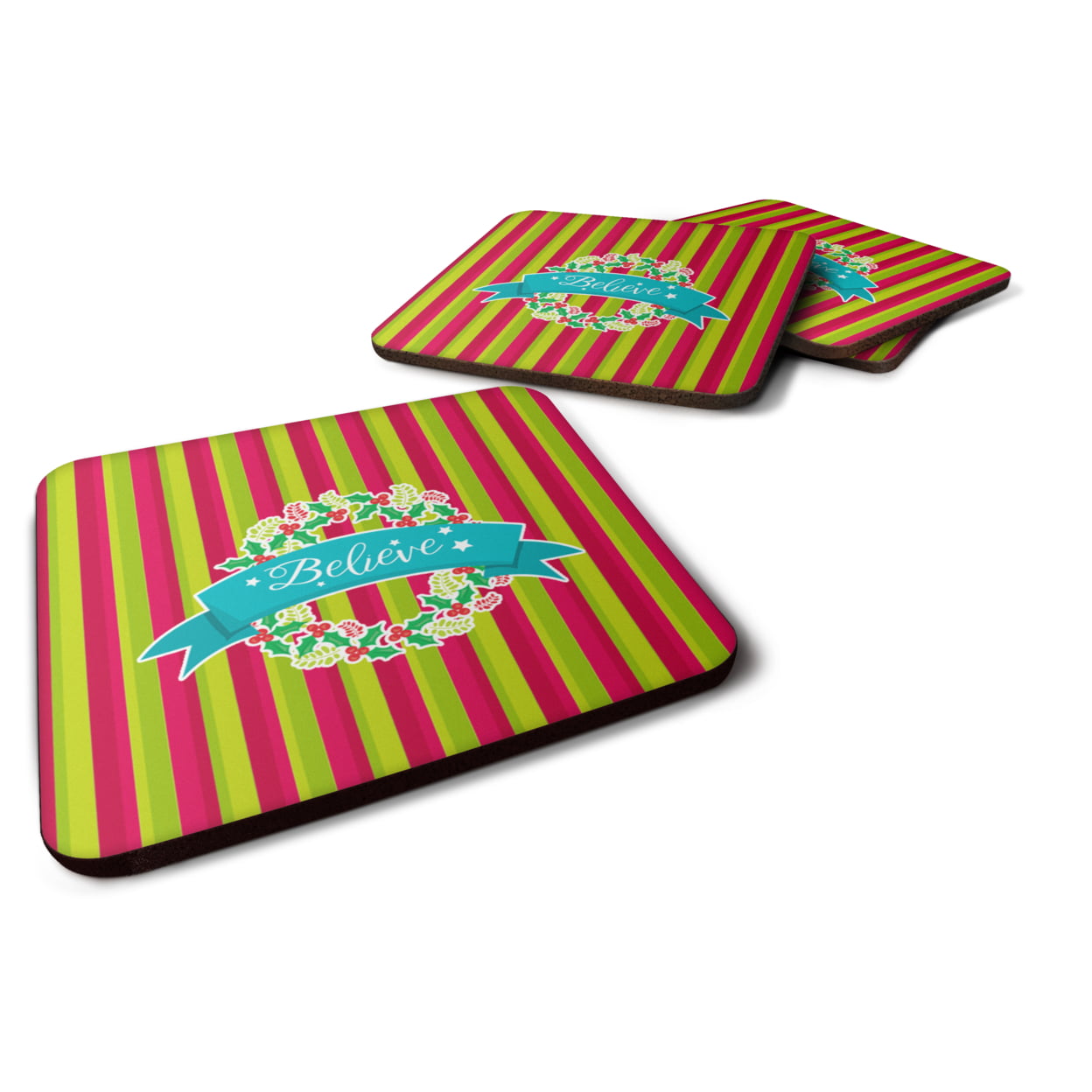 Christmas Wreath Believe Foam Coasters - Set of 4