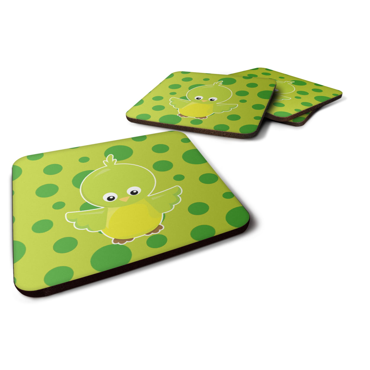 BB7012FC Bird on Green Polkadots Foam Coasters - Set of 4