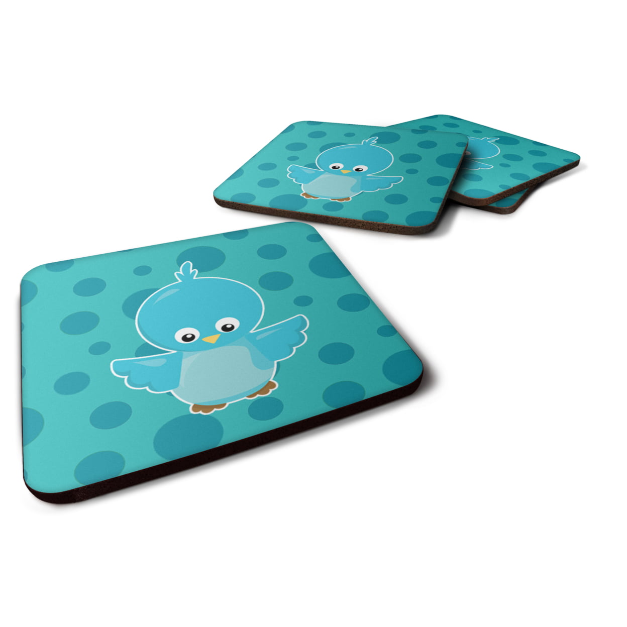 Bird on Blue Polkadots Foam Coasters - Set of 4