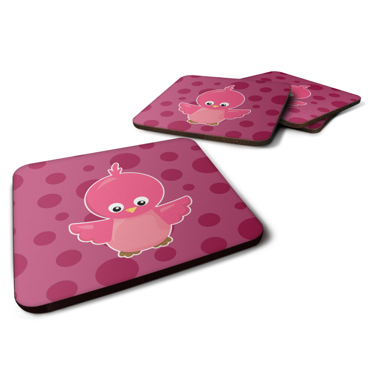 BB7014FC Bird on Pink Polkadots Foam Coasters - Set of 4