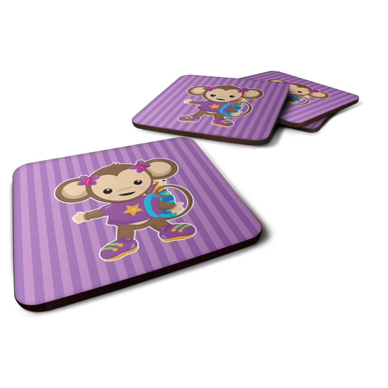 Picture of Carolines Treasures BB7017FC Monkey With Backpack Foam Coasters - Set of 4