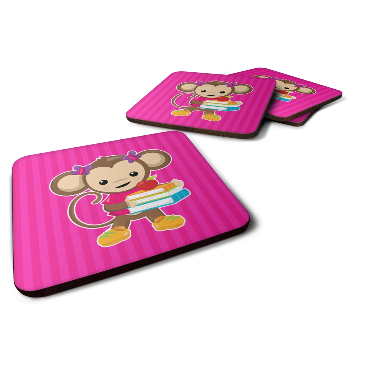Monkey & School Books Foam Coasters - Set of 4