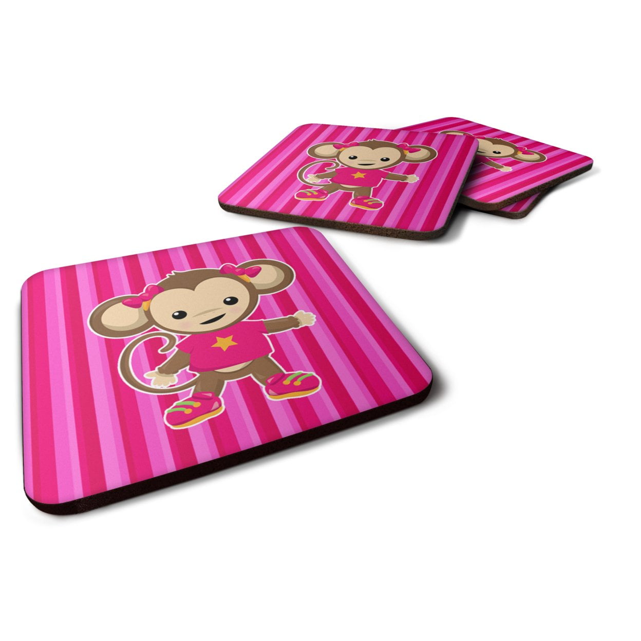 BB7020FC Monkey on Pink Stripes Foam Coasters - Set of 4