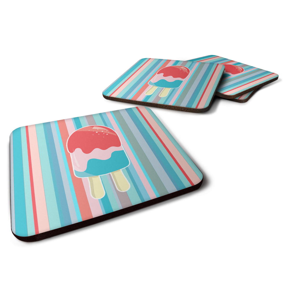 Ice Pop Popsicle Red Pink Blue Foam Coasters - Set of 4