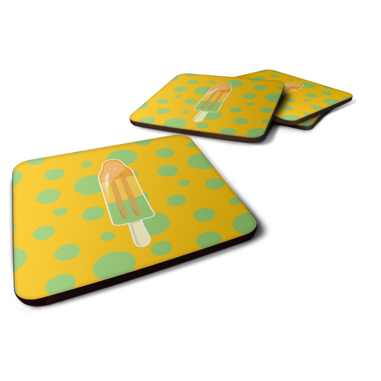 Ice Pop Popsicle Orange Green Foam Coasters - Set of 4