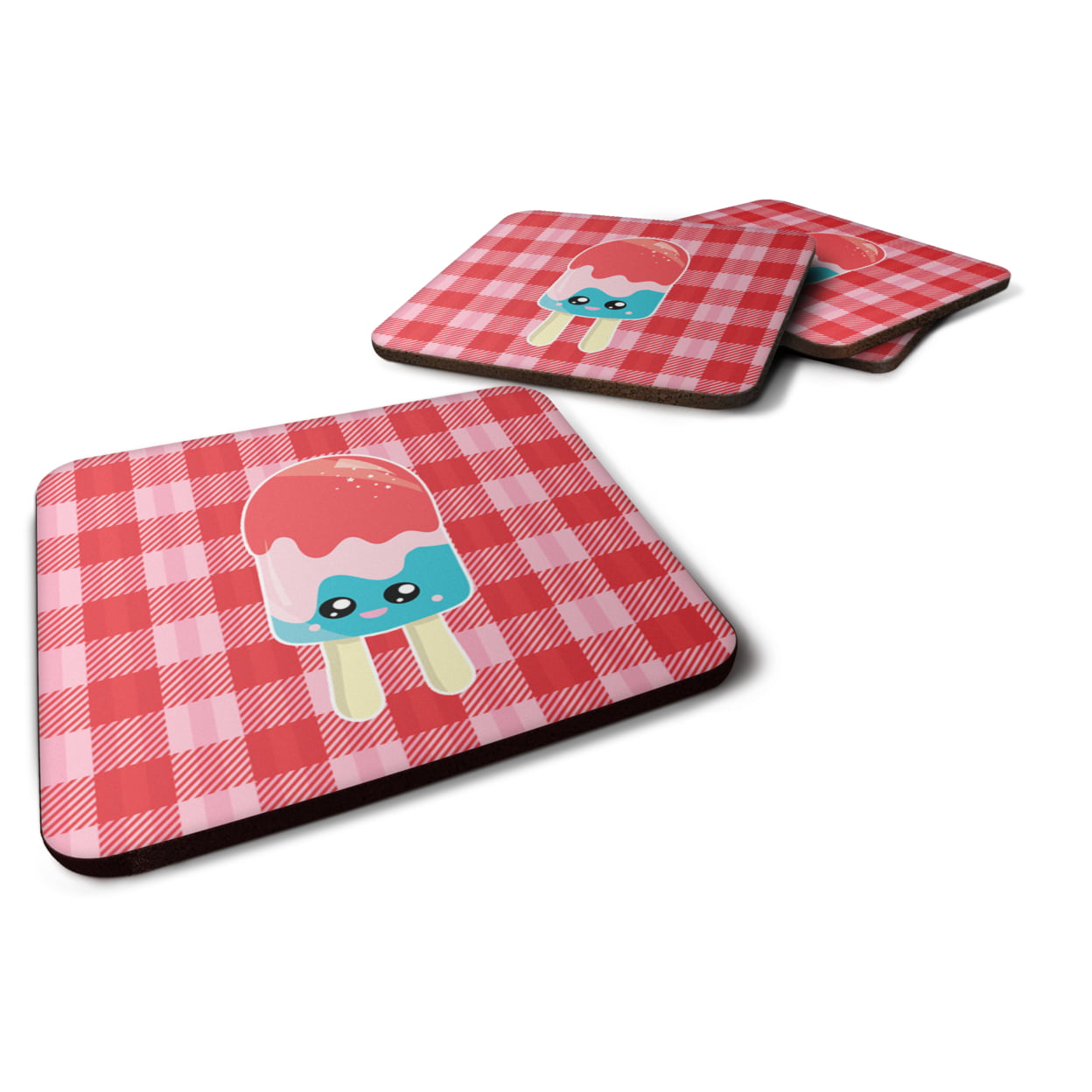 Ice Pop Popsicle Face Gingham Foam Coasters - Set of 4