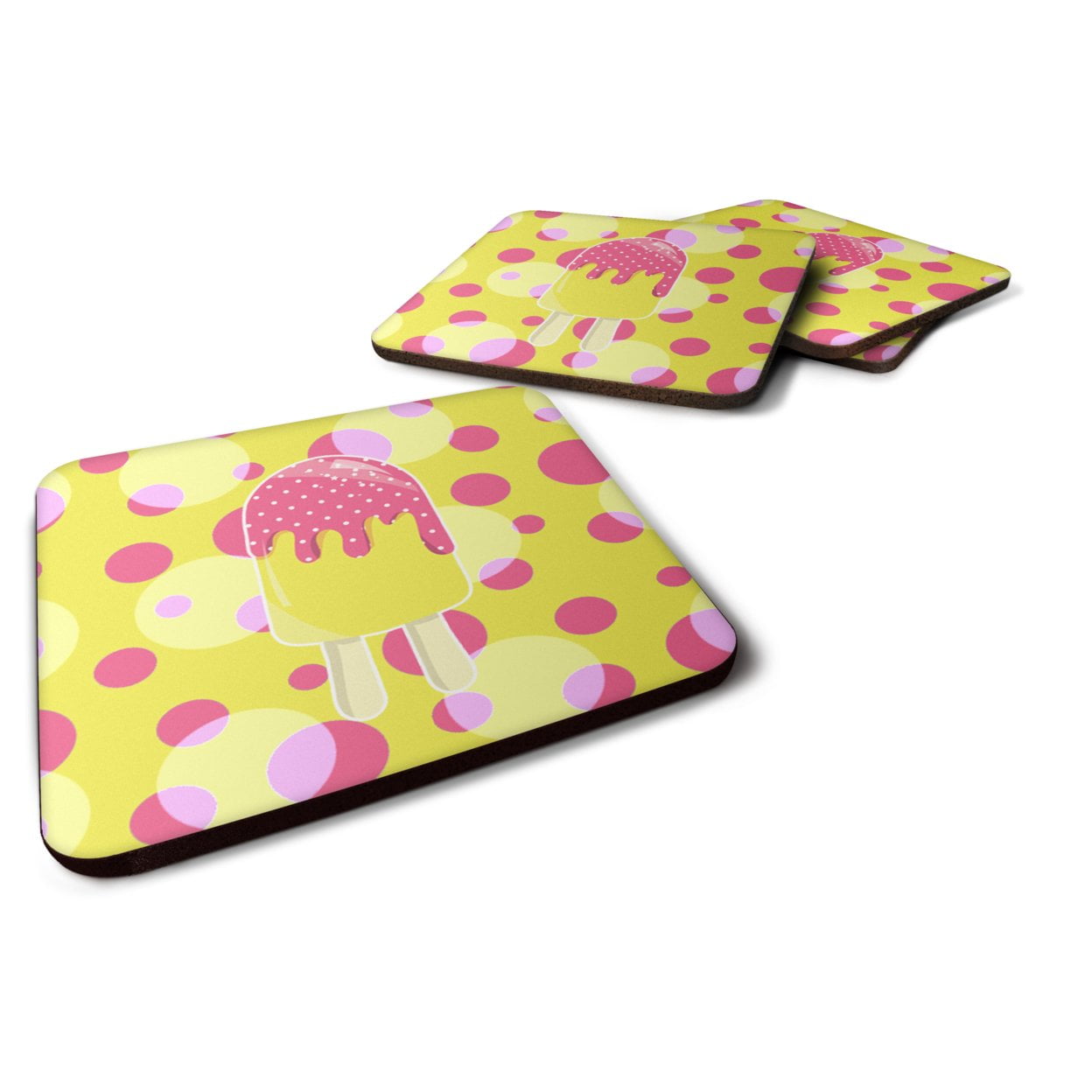 Ice Pop Popsicle Pink Yellow Foam Coasters - Set of 4