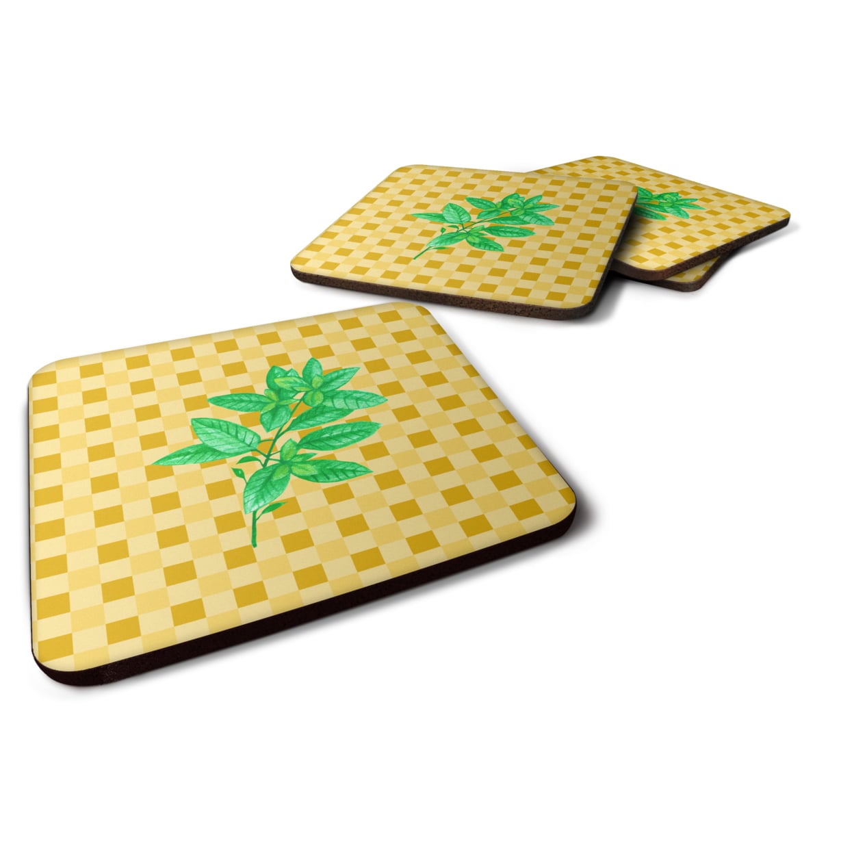Basil on Basketweave Foam Coasters - Set of 4