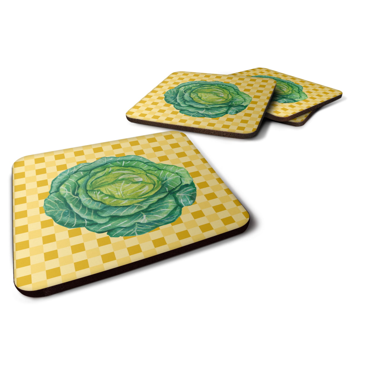 Cabbage on Basketweave Foam Coasters - Set of 4