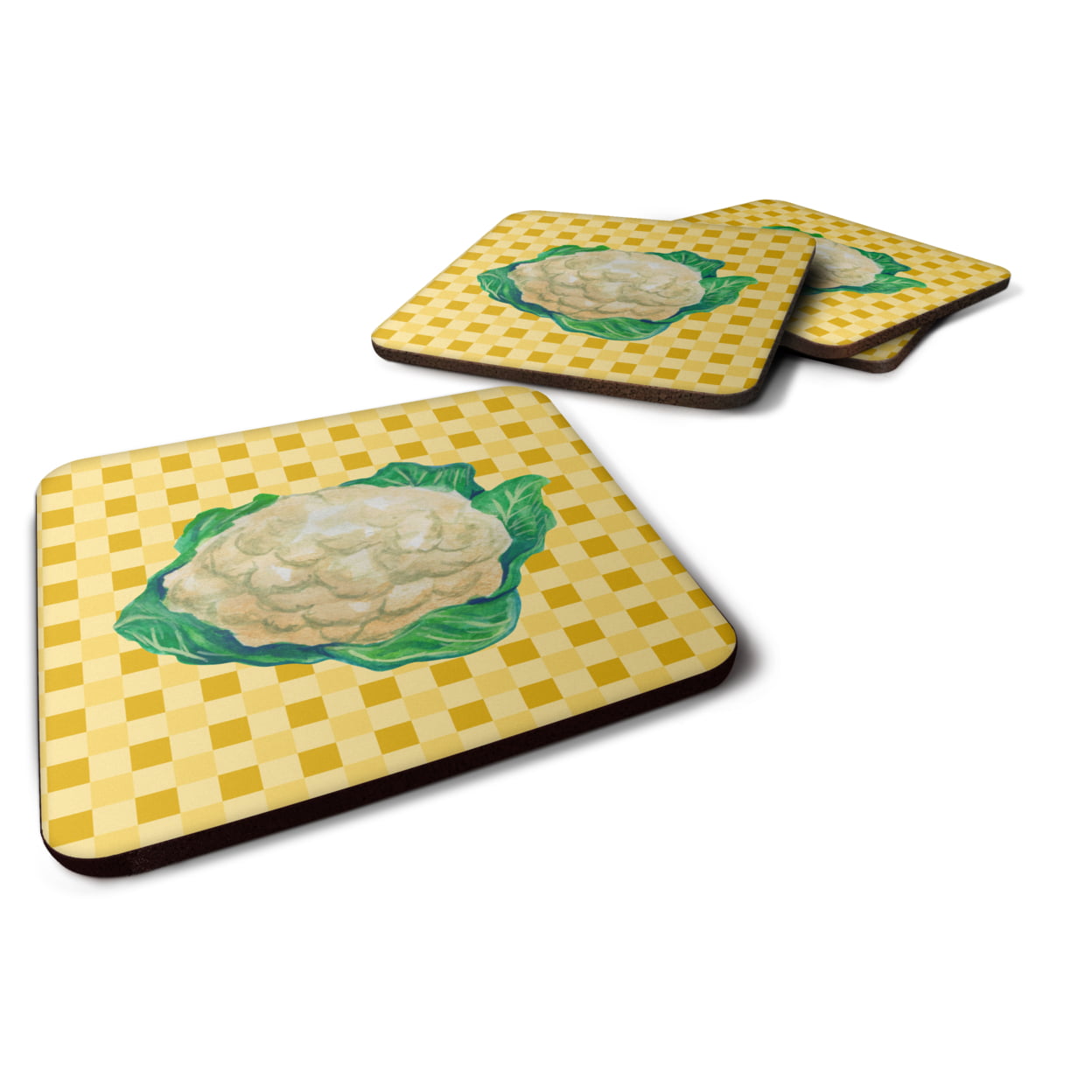 Cauliflower on Basketweave Foam Coasters - Set of 4