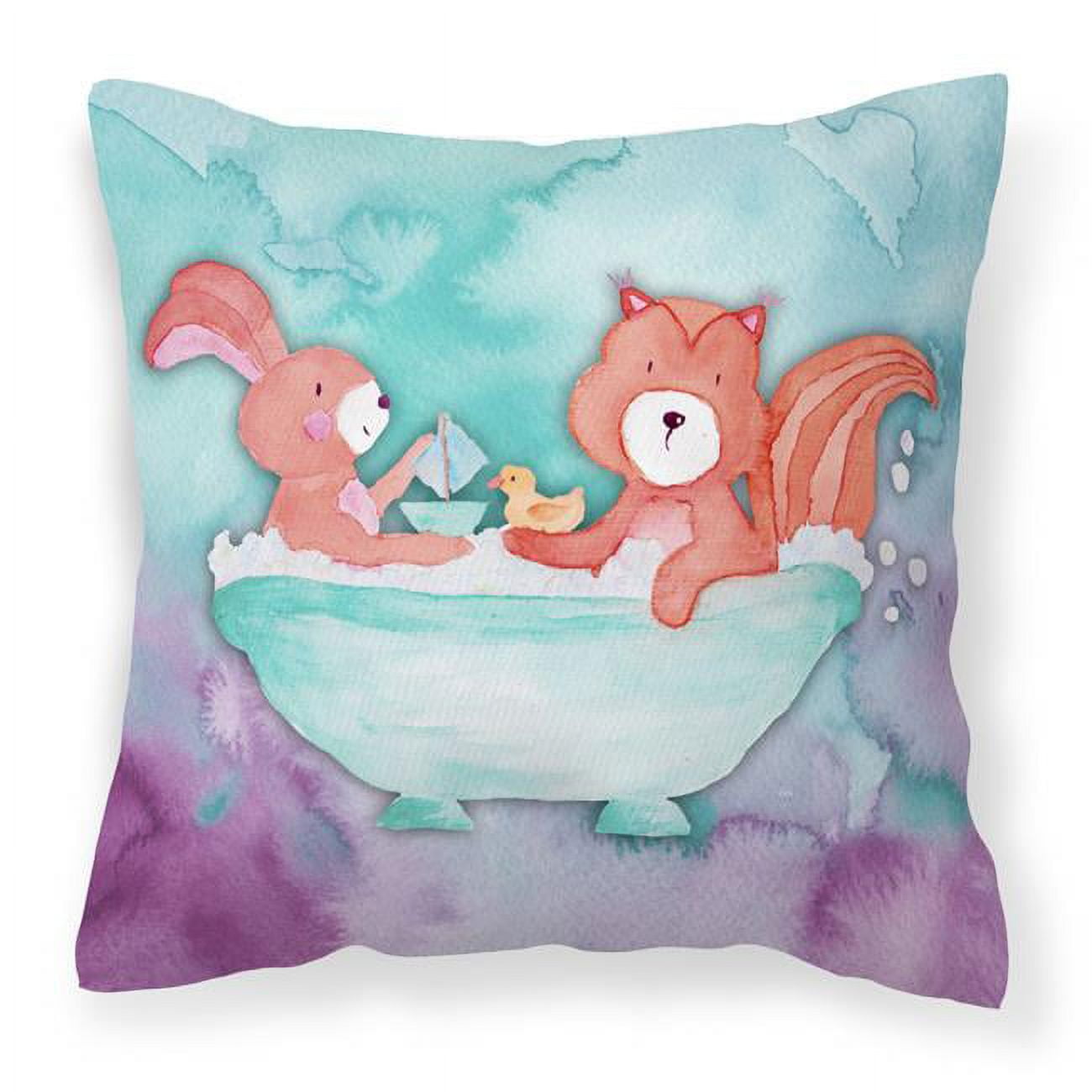 Rabbit & Squirrel Bathing Watercolor Fabric Decorative Pillow