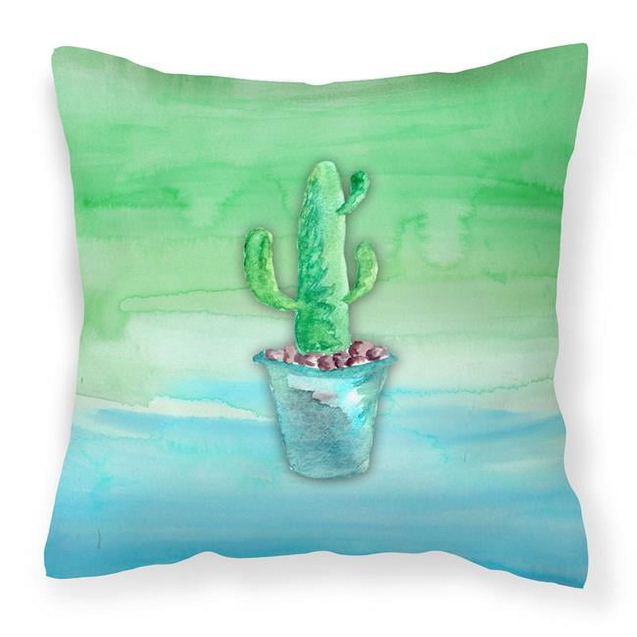 Cactus Teal & Green Watercolor Fabric Decorative Pillow