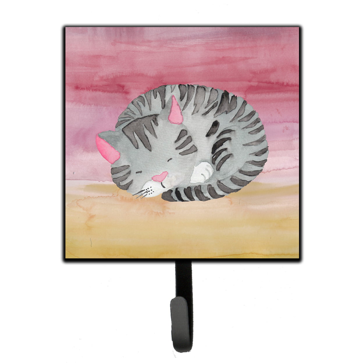 Sleeping Grey Cat Watercolor Leash or Key Holder