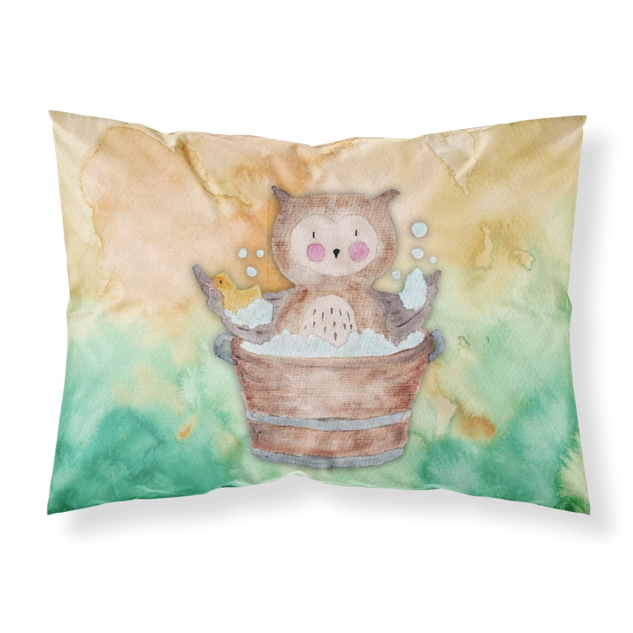 Owl Bathing Watercolor Fabric Standard Pillowcase