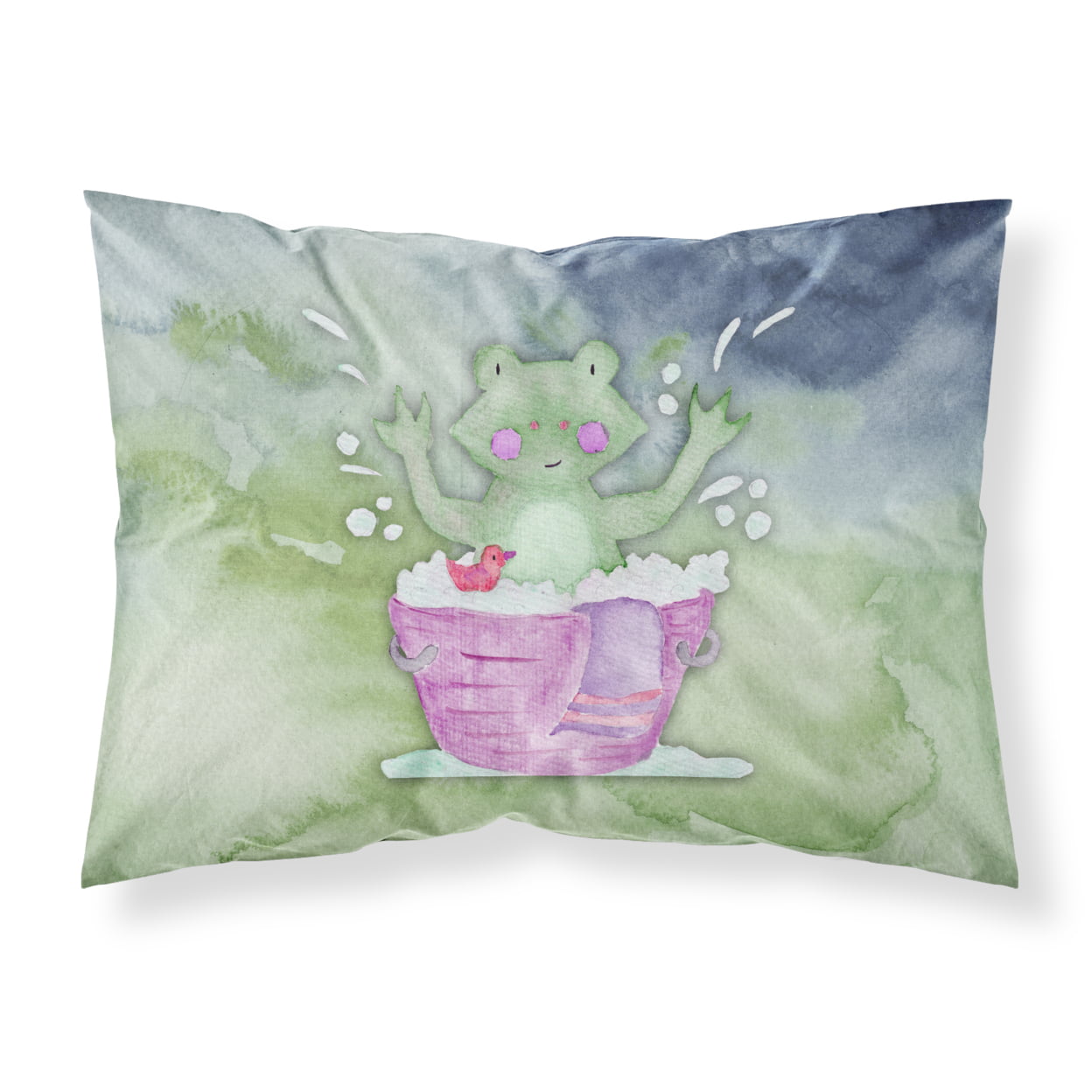 Frog Bathing Watercolor Fabric Standard Pillowcase