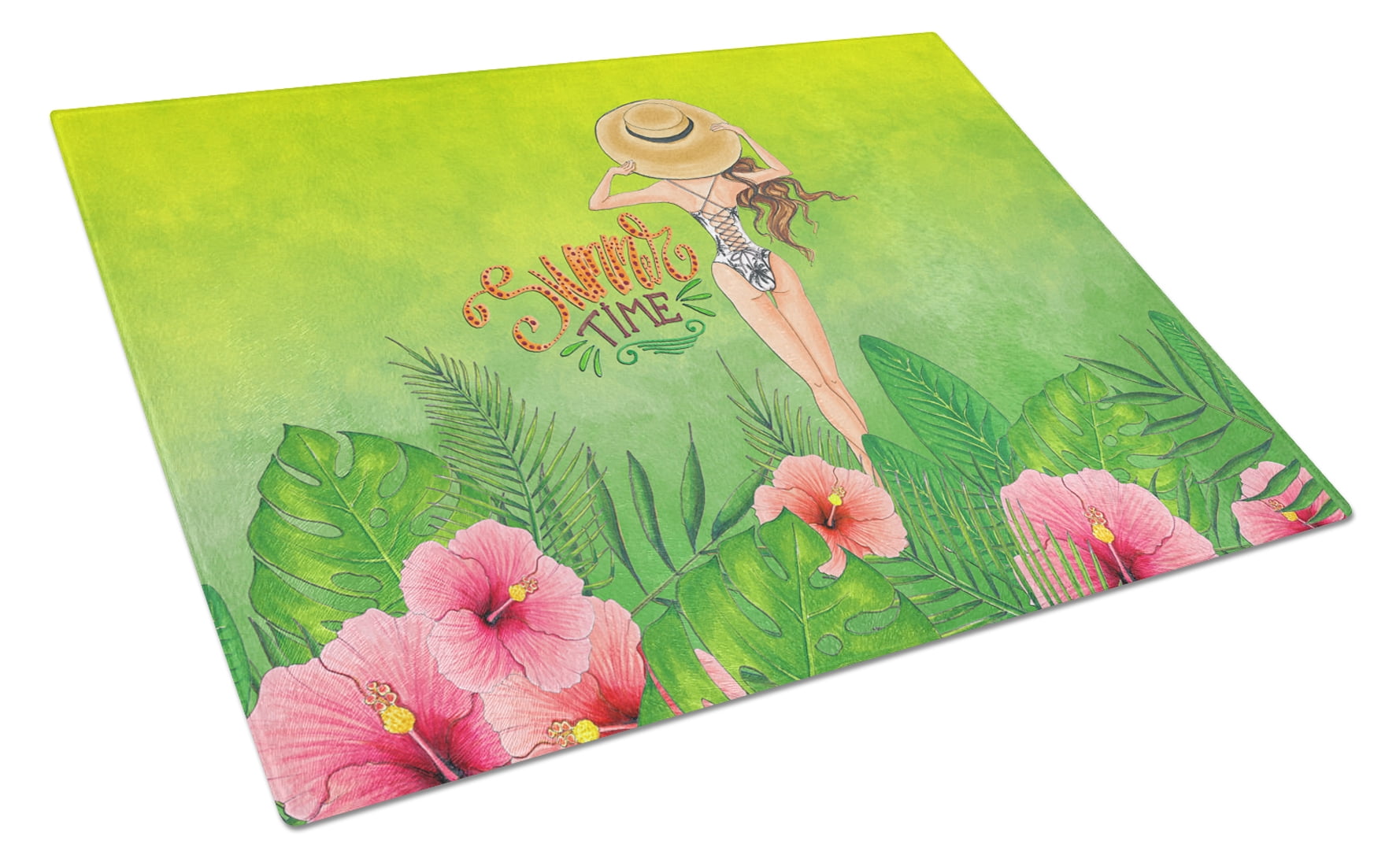 Summer Time Lady in Swimsuit Glass Cutting Board - Large