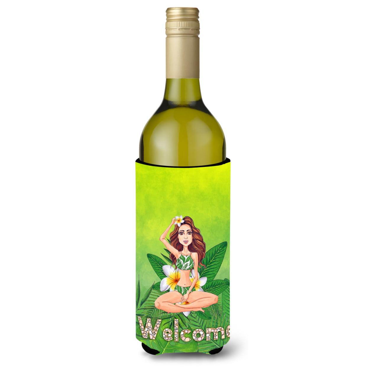 Welcome Lady in Bikini Summer Wine Bottle Beverge Insulator Hugger