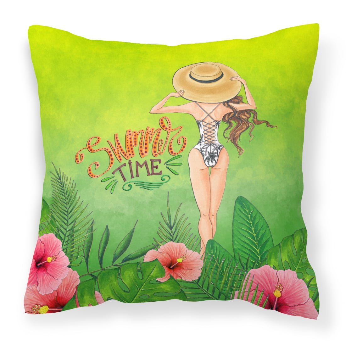 Summer Time Lady in Swimsuit Fabric Decorative Pillow