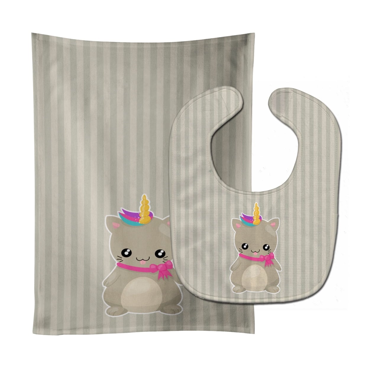 Mouse Unicorn on Stripes Baby Bib & Burp Cloth