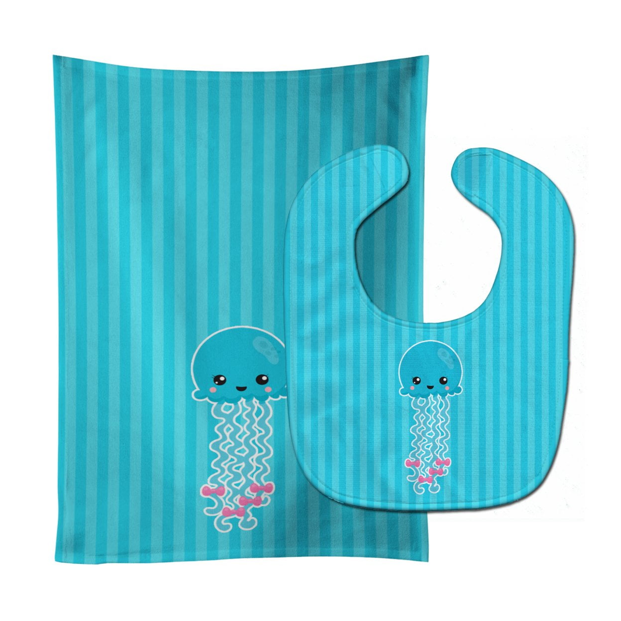 BB8908STBU Nautical Blue Jellyfish Baby Bib & Burp Cloth