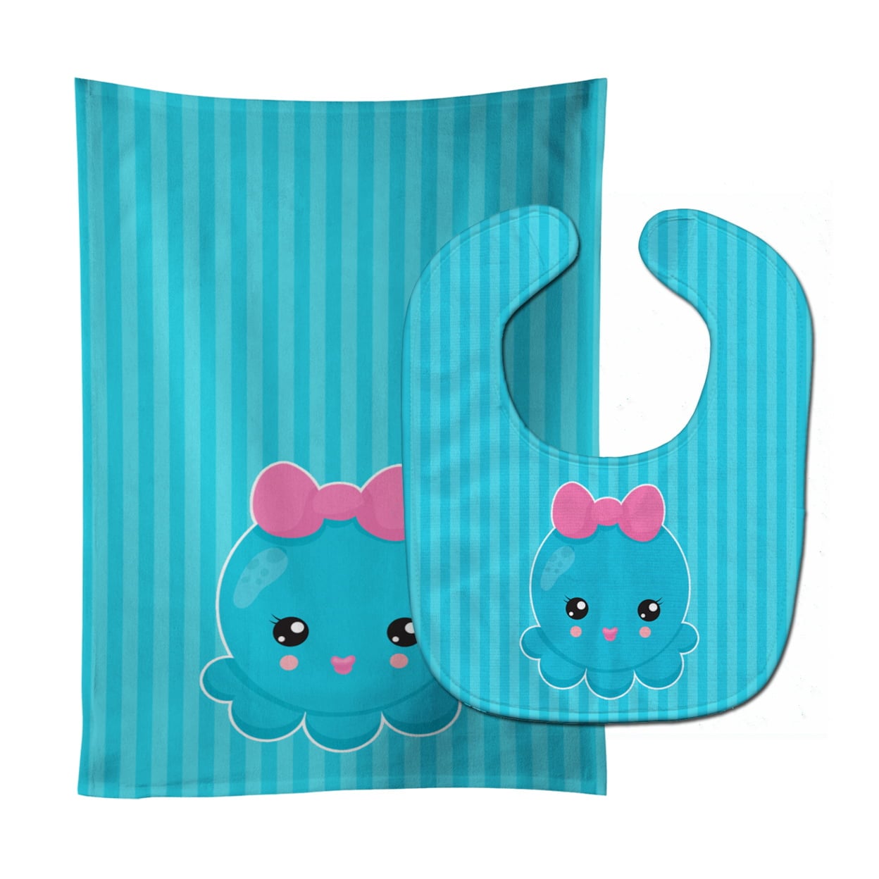 Nautical Blue Octopus Baby Bib & Burp Cloth