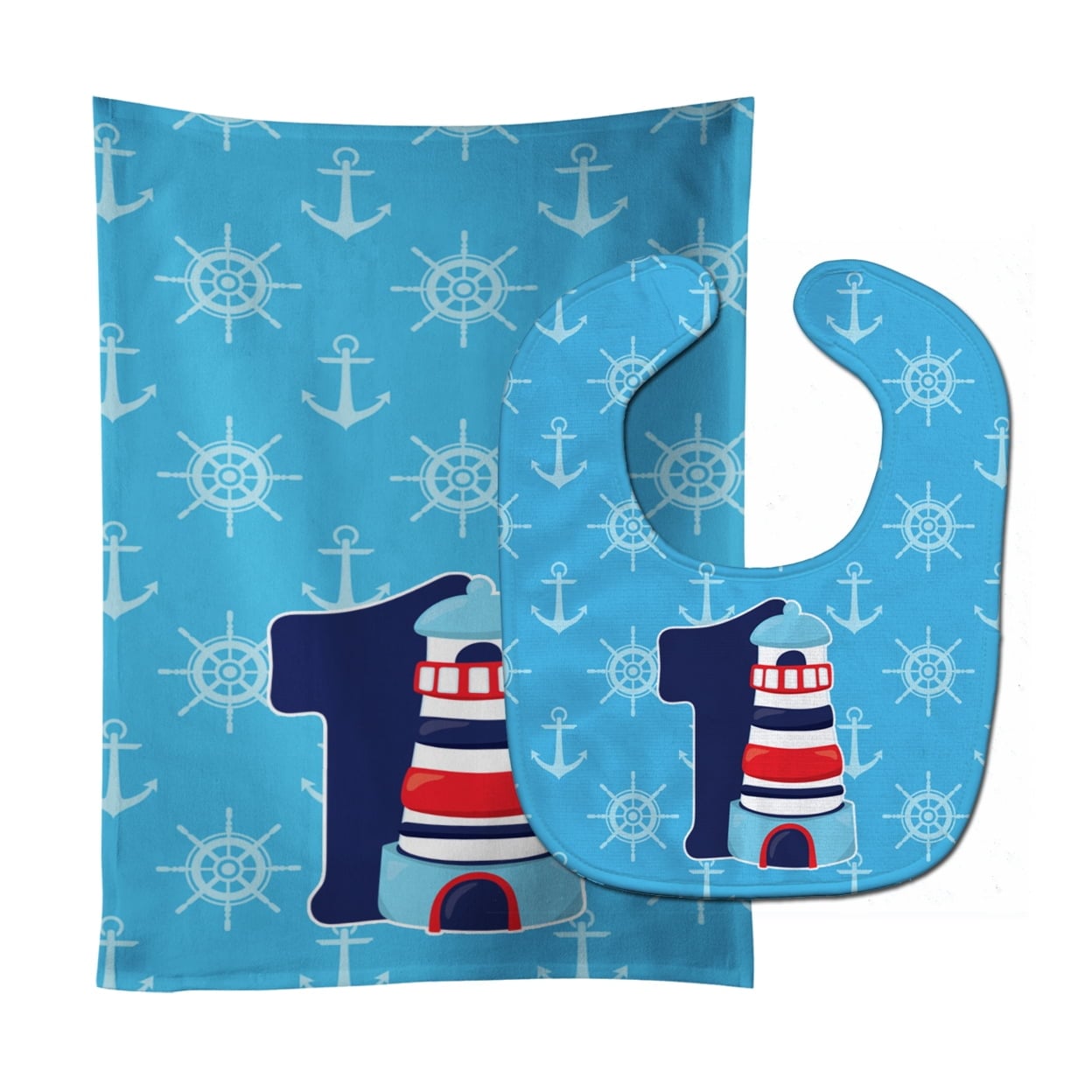 Nautical Month 1 Baby Bib & Burp Cloth