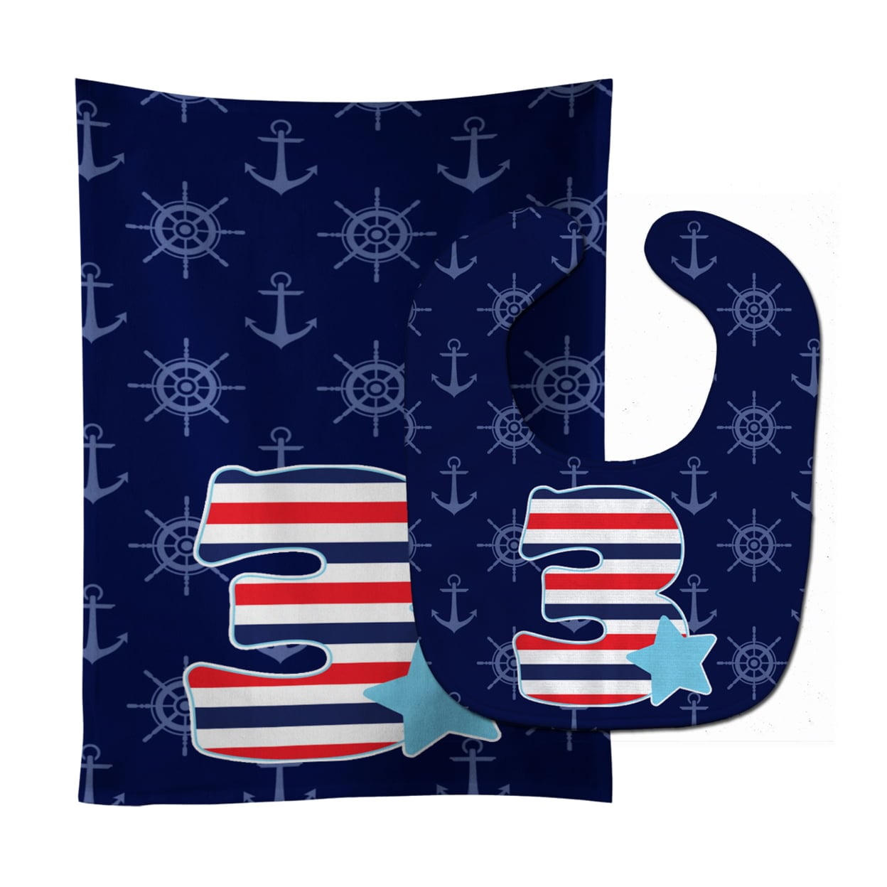 Nautical Month 3 Baby Bib & Burp Cloth