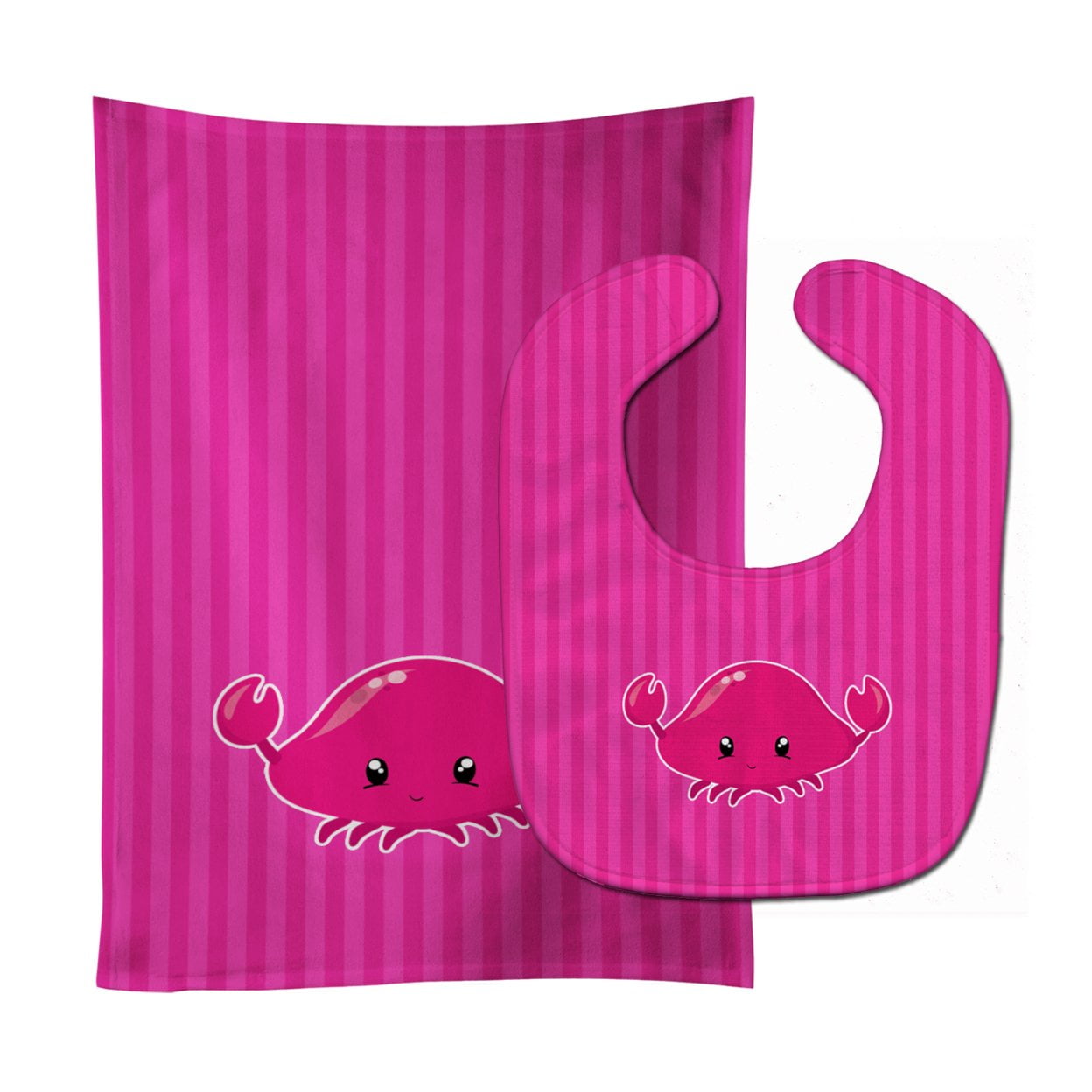 Nautical Pink Crab Baby Bib & Burp Cloth