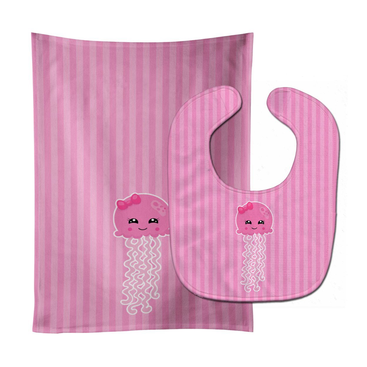 Nautical Pink Jellyfish Baby Bib & Burp Cloth