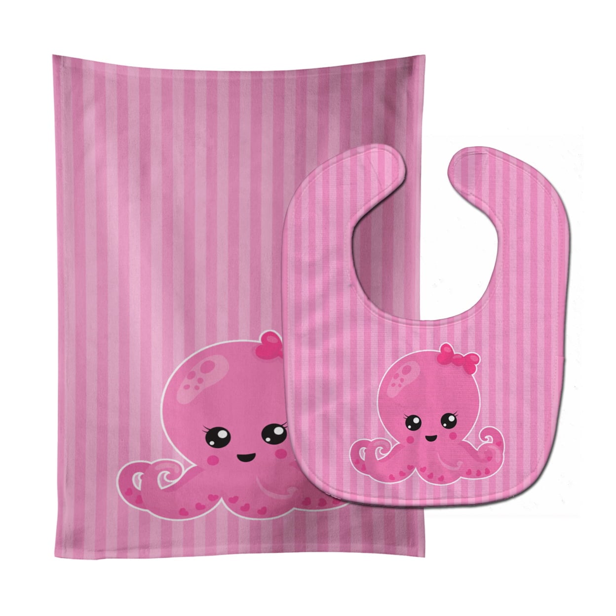 Nautical Pink Octopus Baby Bib & Burp Cloth