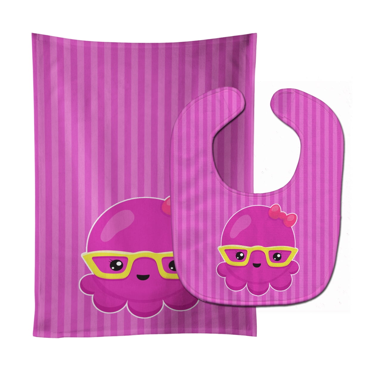 Nautical Pink Octopus With Glasses Baby Bib & Burp Cloth